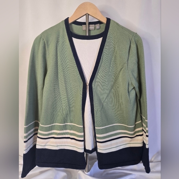 croft & barrow Sweaters - Croft & Barrow Faux 2-Piece Sweater Top Size M – Green Blue Cream Layered Look